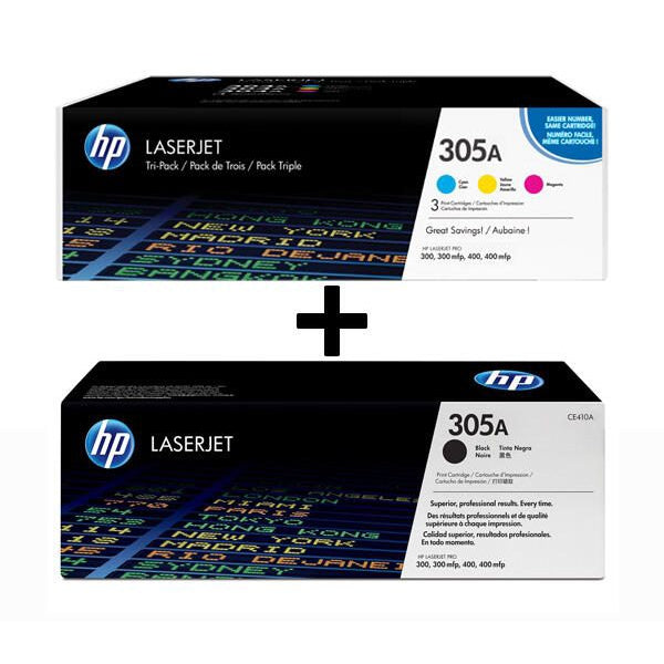 HP Original 305A Toner Cyan, Magenta, Gelb, Schwarz (CF370AM, CE410A) 4er Set Multipack