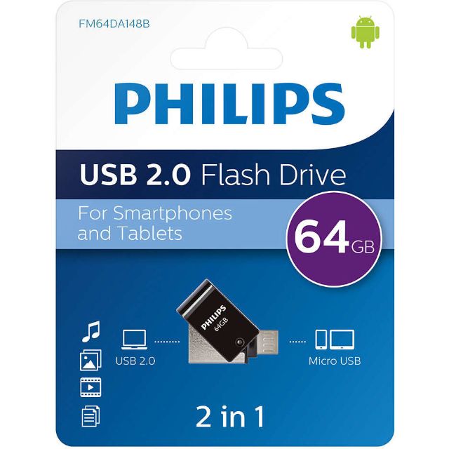Philips FM64DA148B Micro USB 2.0 2 en 1 64 Go