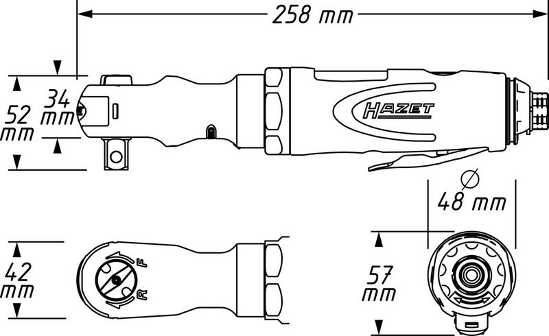 Hazet Mini clé à cliquet 9022P-2 CARRÉ SOLIDE 12,5 MM (1/2 POUCE)